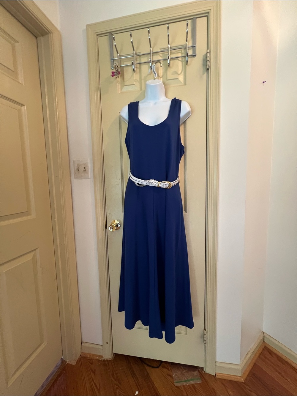 NWT Anne Klein Navy Sleeveless Maxi Dress with Braided Belt size XL length 54